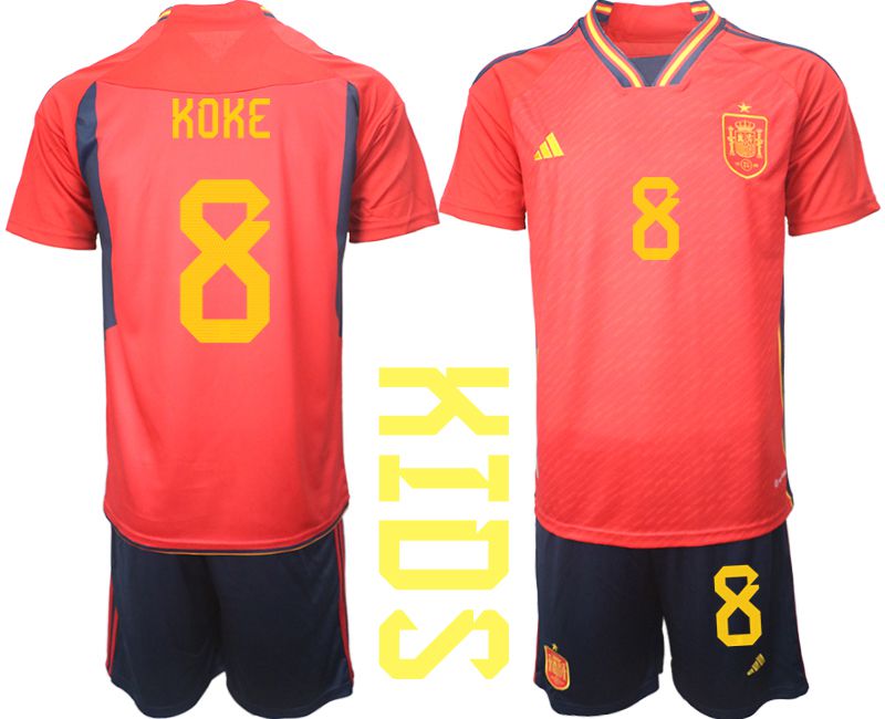Cheap Youth 2022 World Cup National Team Spain home red 8 Soccer Jersey